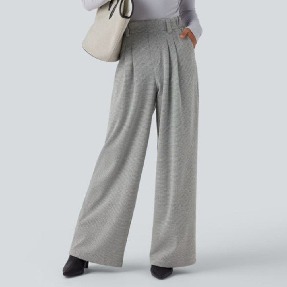 Halara Flex High Waisted Houndstooth Work Baggy Trousers with Pockets Large H-4